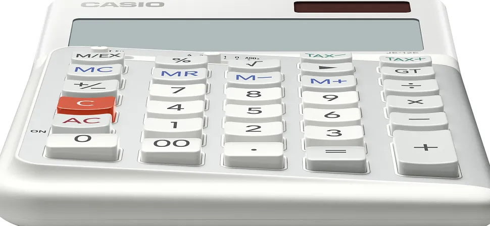 Casio® JE-12E Compact Ergonomic Calculator, White