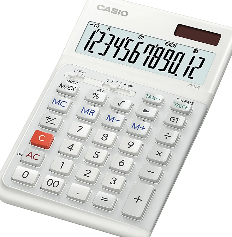 Casio® JE-12E Compact Ergonomic Calculator, White