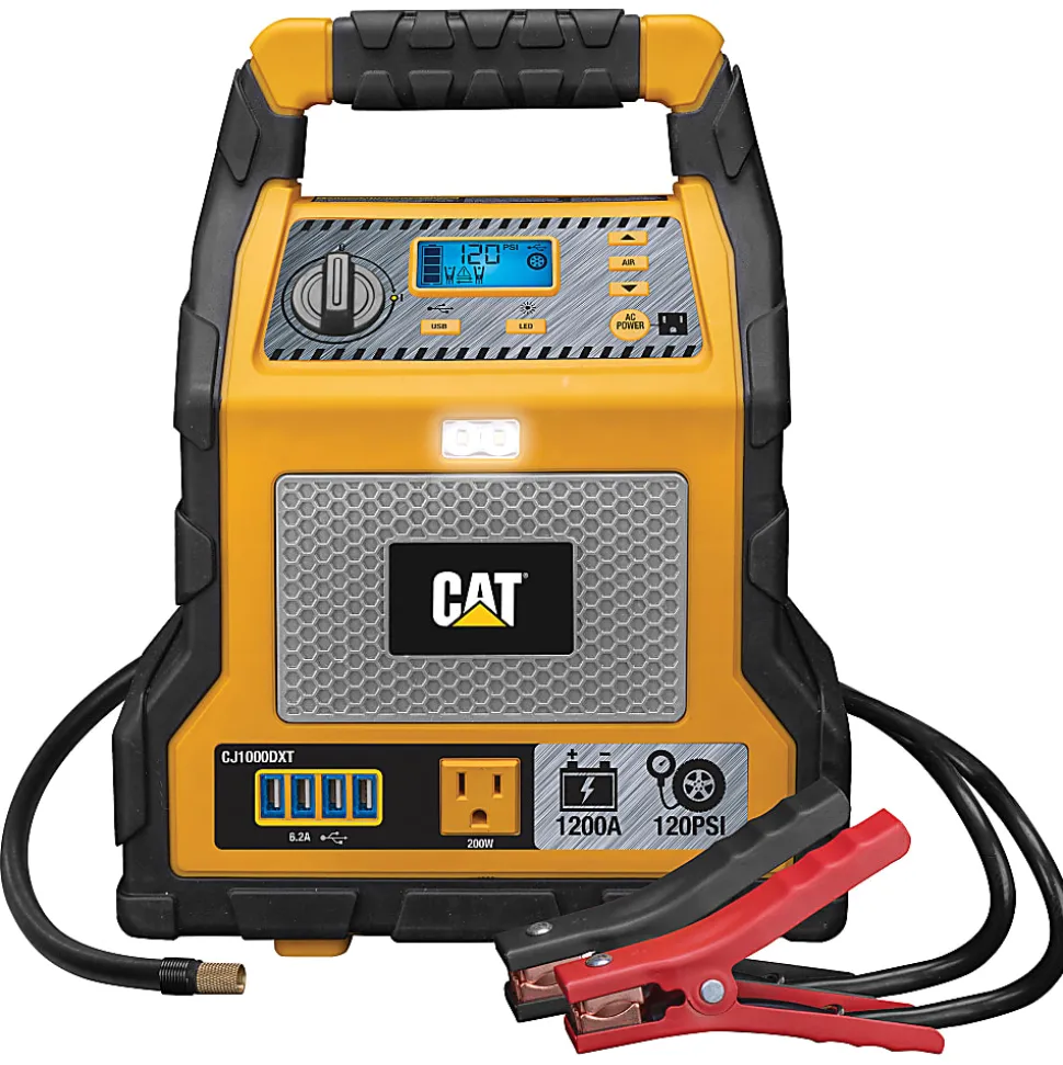 CAT Power Station With 1,200-Peak-Amp Jump Starter, Tire Compressor and Power Inverter, Black/Yellow, CJ1000DXT