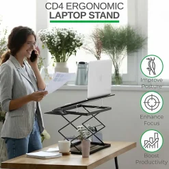 CD4 Adjustable Standing Desk Converter - Lift-Assist Desktop Riser for Monitors & Laptops - Sit or stand instantly with smooth height adjustment.