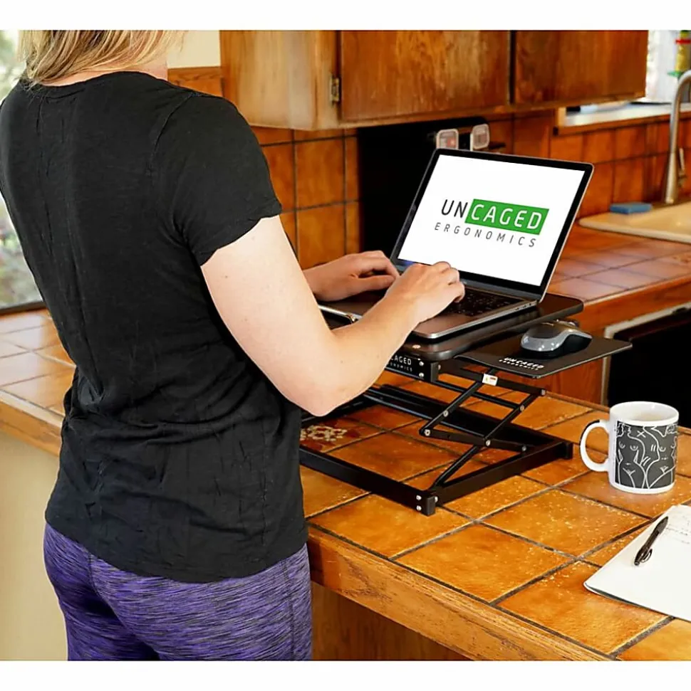 CD4 Adjustable Standing Desk Converter - Lift-Assist Desktop Riser for Monitors & Laptops - Sit or stand instantly with smooth height adjustment.