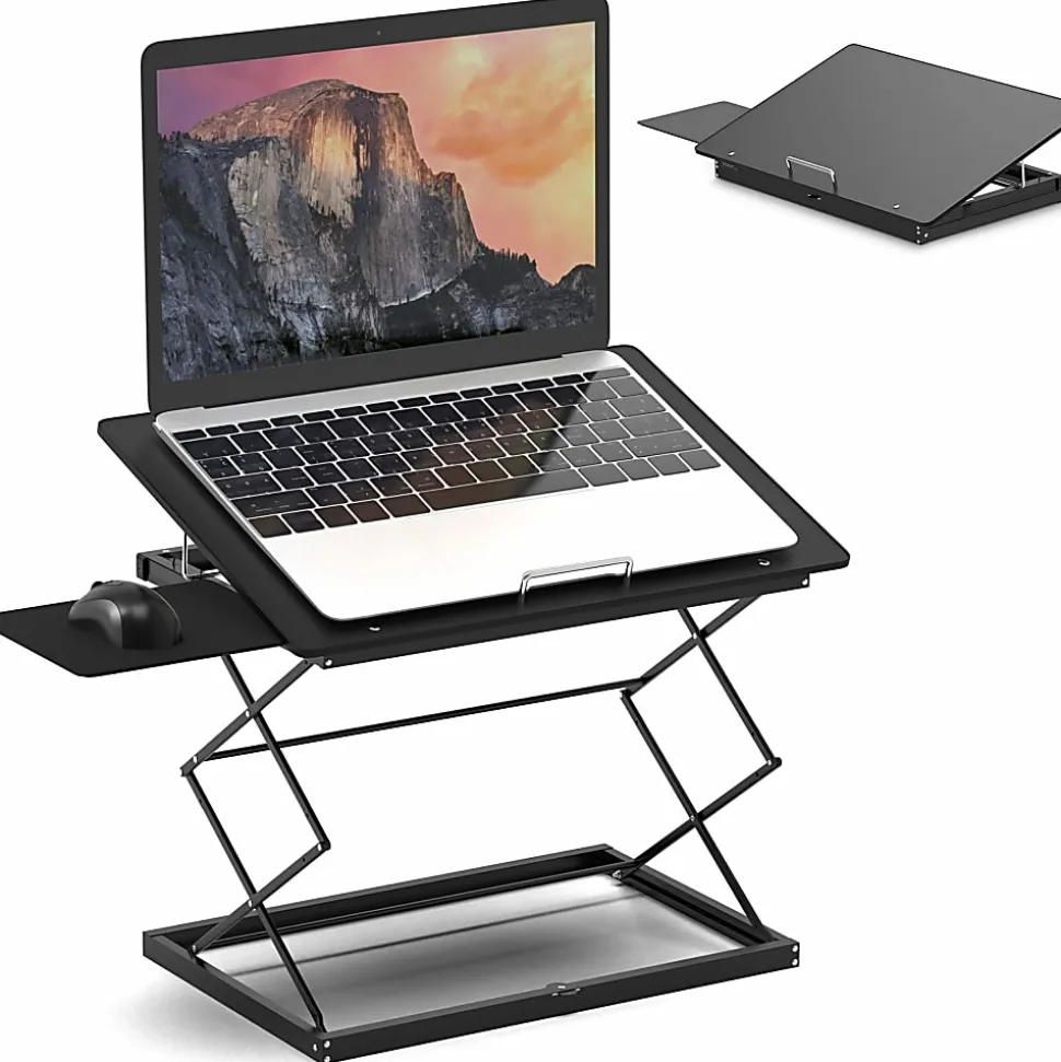 CD4 Adjustable Standing Desk Converter - Lift-Assist Desktop Riser for Monitors & Laptops - Sit or stand instantly with smooth height adjustment.