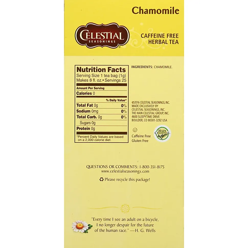 Celestial Seasonings Caffeine Free Chamomile Herbal Tea Bags, 1.5 Oz, Total Qty 25