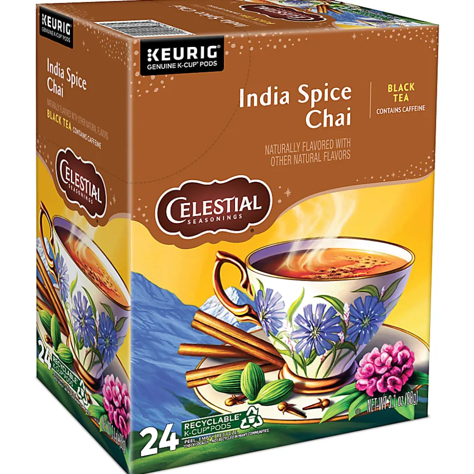 Celestial Seasonings India Spice Chai Keurig Single Serve K-Cup Pods, 24 Pods Per Pack, Case Of 4 Packs