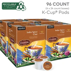 Celestial Seasonings India Spice Chai Keurig Single Serve K-Cup Pods, 24 Pods Per Pack, Case Of 4 Packs