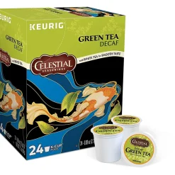 Celestial Seasonings® Single-Serve K-Cup® Pods, Decaffeinated, Green Tea, Box Of 24