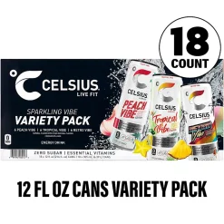 Celsius Vibe Energy Drinks Variety Pack, 12 Oz, Pack Of 18 Drinks