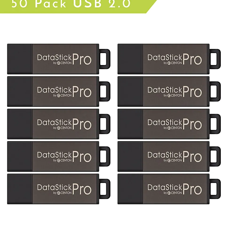 Centon DataStick Pro USB Flash Drives, USB 2.0, 8GB, Gray, Pack Of 50, S1-U2P1-8G50PK