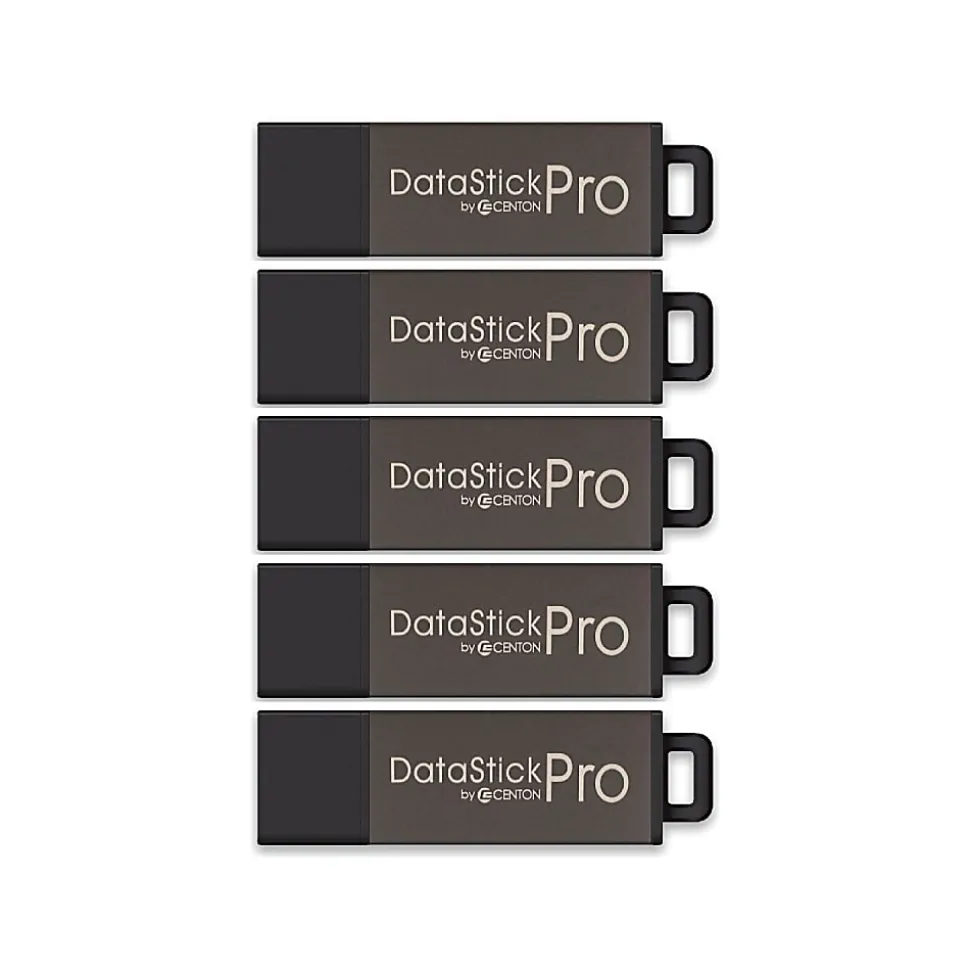 Centon DataStick Pro USB 2.0 Flash Drives, 4GB, Sport Black, Pack Of 5 Flash Drives, DSW4GB5PK