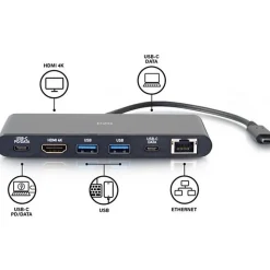 C2G USB-C 6-in-1 Dual Display Docking Station - 60W Power Supply, HDMI, Ethernet, USB, 3.5mm Audio and Power Delivery - 28845