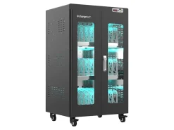 ChargeTech Metal UV Clean And Change Cart, 30-Bay, 55”H x 26”W x 22”D, Silver/Black