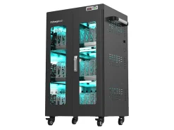 ChargeTech Metal UV Clean And Change Cart, 30-Bay, 55”H x 26”W x 22”D, Silver/Black