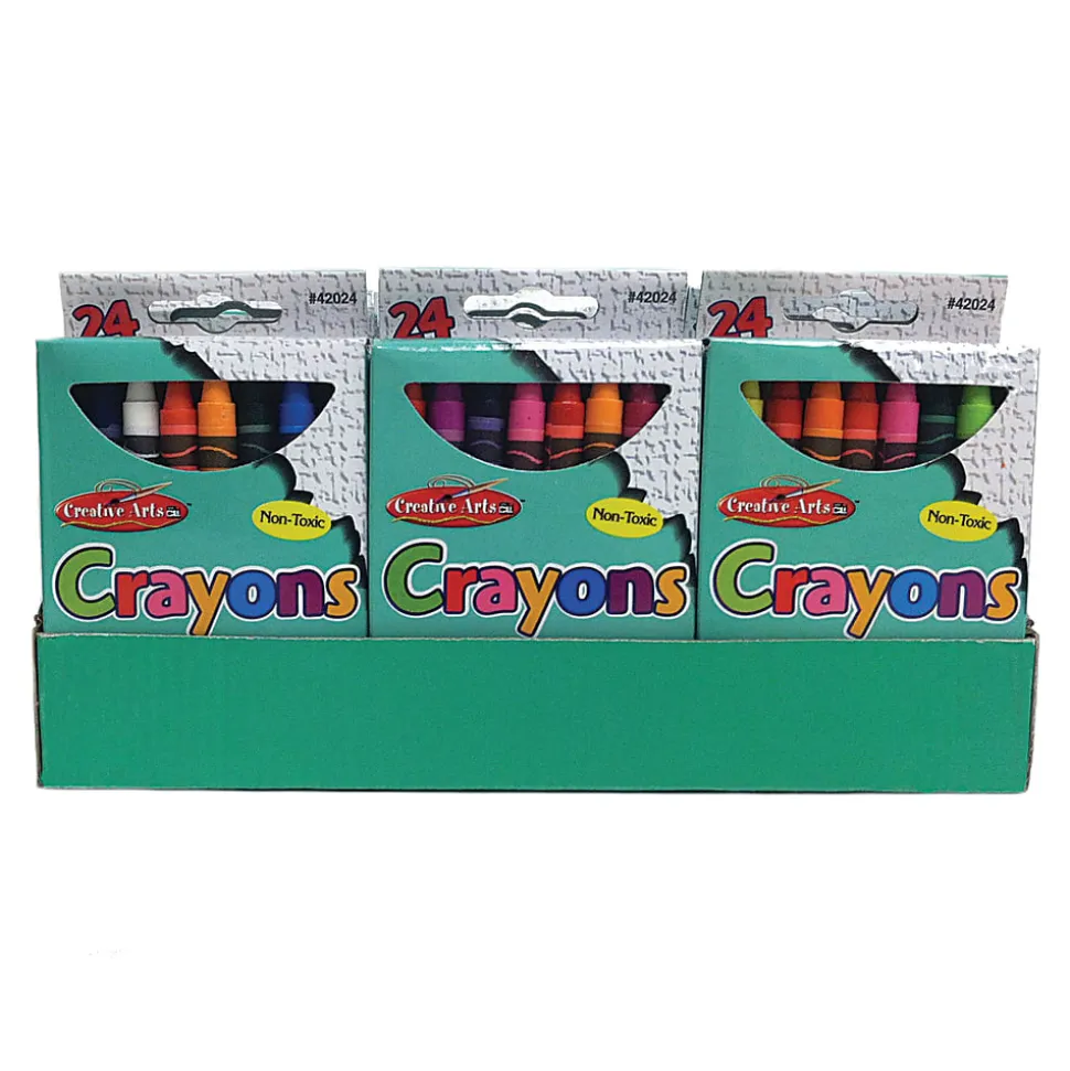 Charles Leonard Creative Arts Crayons, 3-1/2" x 5/16", Assorted Colors, 24 Crayons Per Box, Pack Of 24 Boxes