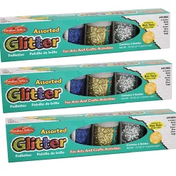 Charles Leonard Creative Arts Glitter Sets, Assorted Colors, 0.75 Oz, 6 Containers Per Pack, Set Of 3 Packs