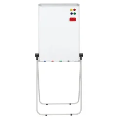 Charles Leonard Double Sided Magnetic Whiteboard Easel, 45”H x 32”W x 3-1/4”D, White, Silver Metal Frame