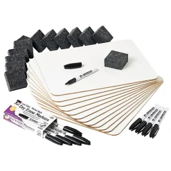 Charles Leonard Dry Erase Lapboard Class Pack, Plain 1-Sided Boards, Markers & Erasers, Pack Of 12