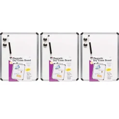 Charles Leonard Framed Magnetic Dry-Erase Boards With Markers & Magnets, 11" x 14", Silver Frame, Pack Of 3