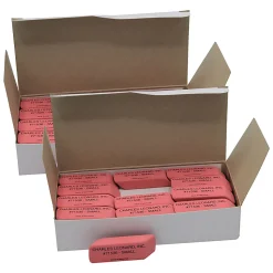 Charles Leonard Natural Rubber Wedge Erasers, Small, Pink, 24 Erasers Per Box, Pack Of 2 Boxes