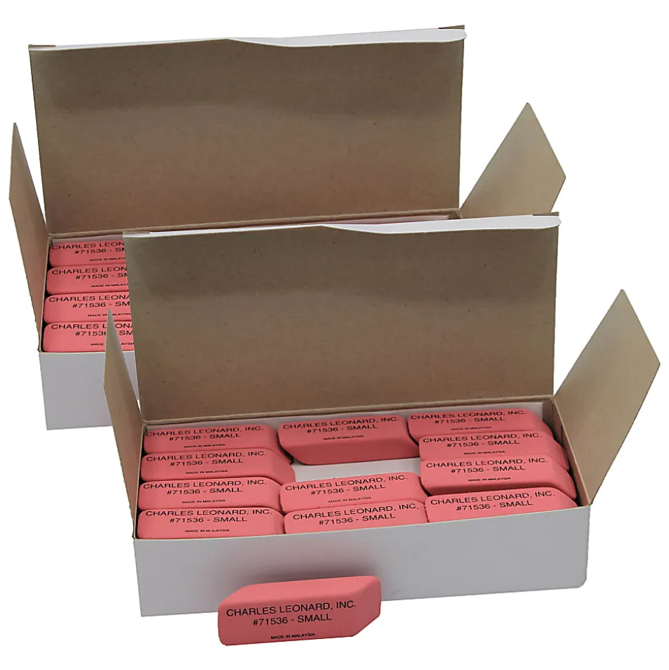 Charles Leonard Natural Rubber Wedge Erasers, Small, Pink, 24 Erasers Per Box, Pack Of 2 Boxes