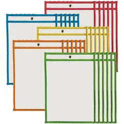 Charles Leonard Non-Magnetic Dry-Erase Pockets, 9" x 12", Assorted Colors, Set Of 30 Pockets