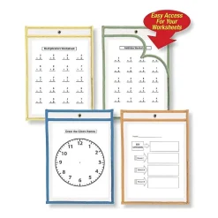 Charles Leonard Non-Magnetic Dry-Erase Pockets, 9" x 12", Assorted Colors, Set Of 30 Pockets