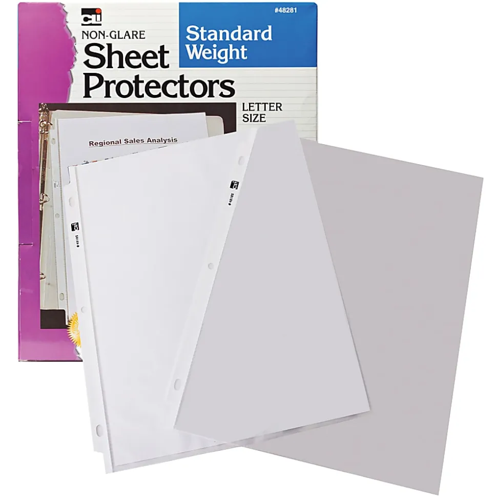Charles Leonard Top-Loading Sheet Protectors, Non-Glare, 8 1/2" x 11", Clear, 100 Per Pack, 2 Packs