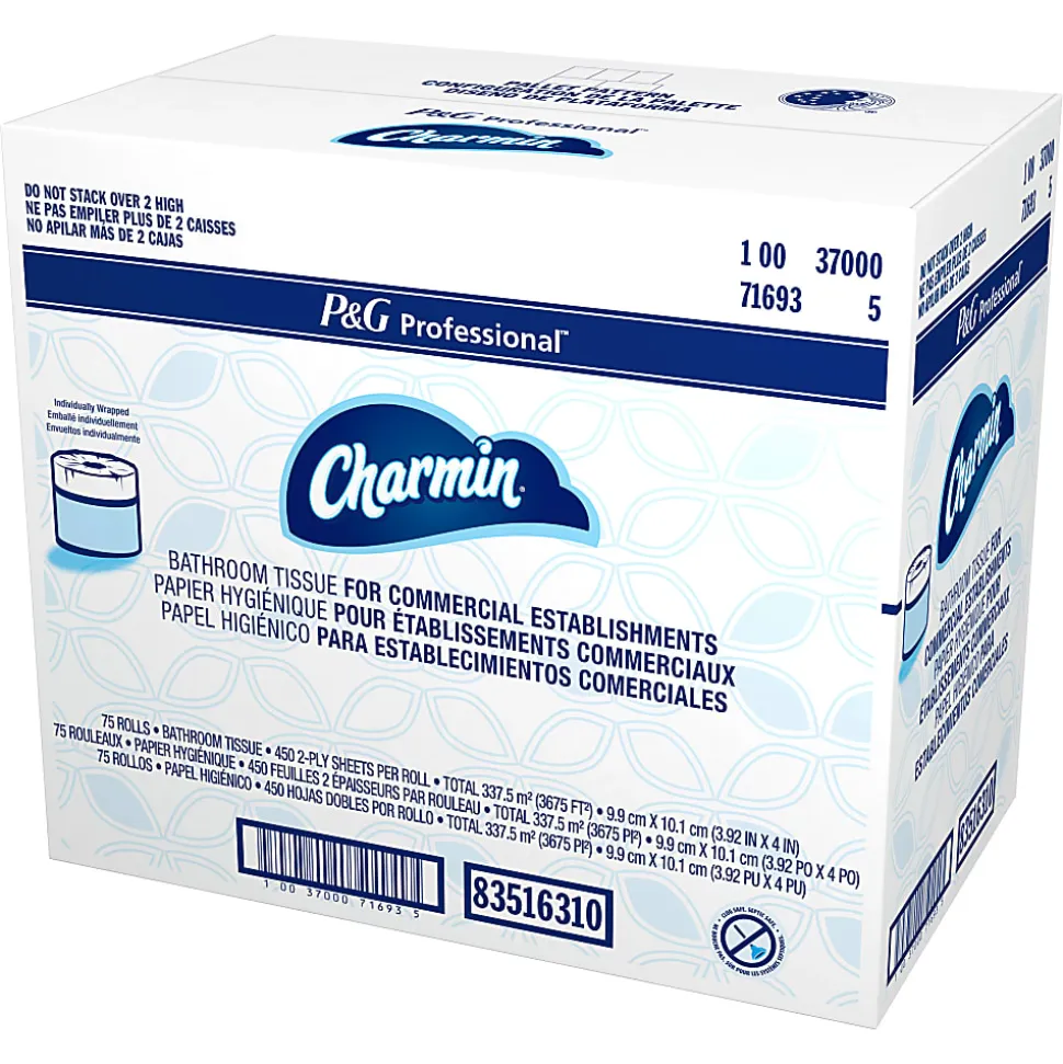 Charmin For Commercial Use Toilet Paper, Individually Wrapped, 2-Ply Standard Roll, 75 Rolls / Case, 450 Sheets / Roll