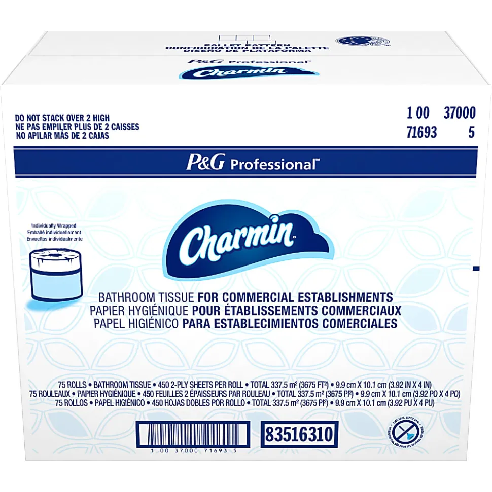 Charmin For Commercial Use Toilet Paper, Individually Wrapped, 2-Ply Standard Roll, 75 Rolls / Case, 450 Sheets / Roll