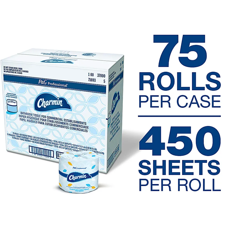 Charmin For Commercial Use Toilet Paper, Individually Wrapped, 2-Ply Standard Roll, 75 Rolls / Case, 450 Sheets / Roll