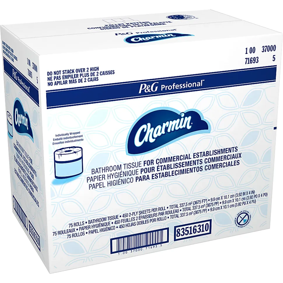 Charmin For Commercial Use Toilet Paper, Individually Wrapped, 2-Ply Standard Roll, 75 Rolls / Case, 450 Sheets / Roll