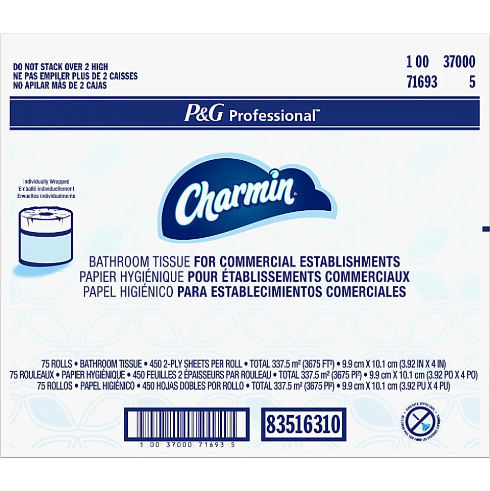 Charmin For Commercial Use Toilet Paper, Individually Wrapped, 2-Ply Standard Roll, 75 Rolls / Case, 450 Sheets / Roll