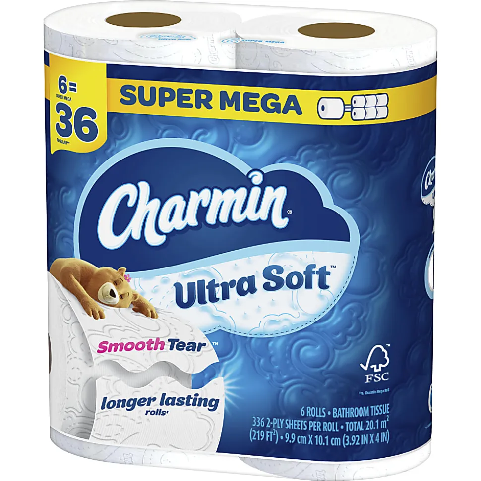 Charmin Ultra-Soft 2-Ply Bathroom Tissue, 4" x 4", 336 Sheets Per Roll, Pack Of 6 Mega XL Rolls