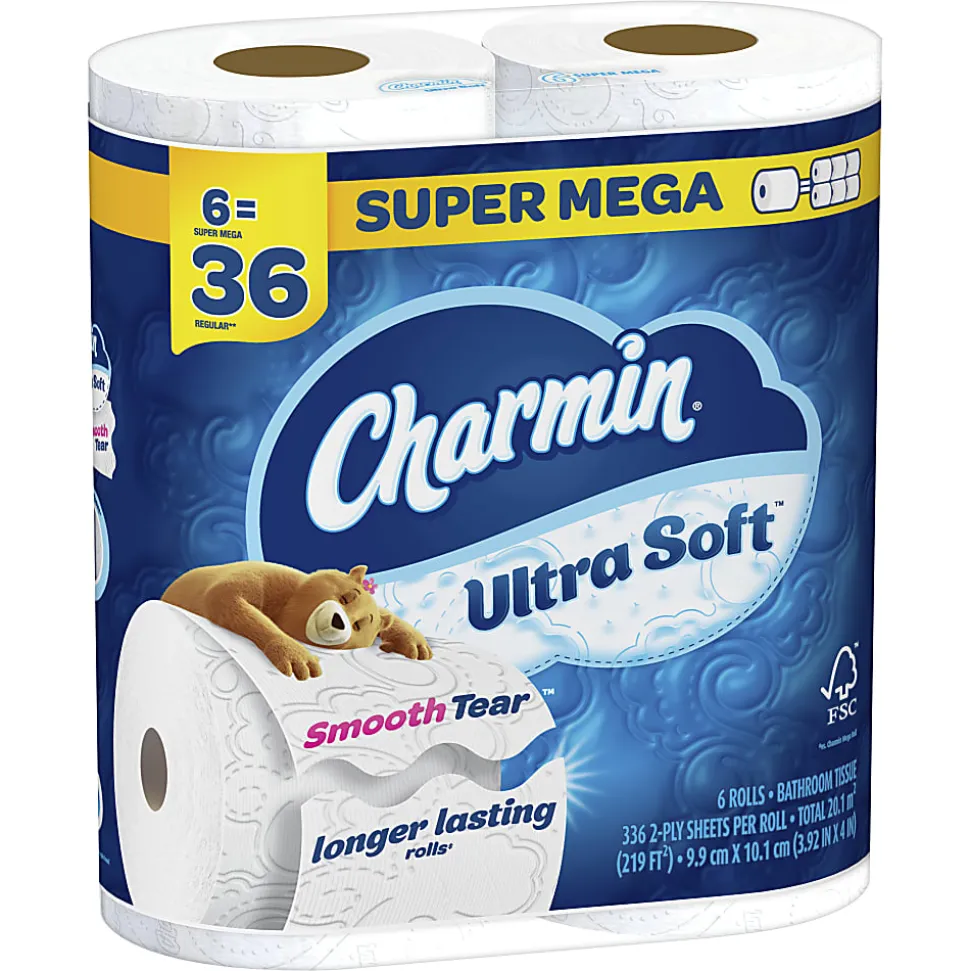 Charmin Ultra-Soft 2-Ply Bathroom Tissue, 4" x 4", 336 Sheets Per Roll, Pack Of 6 Mega XL Rolls