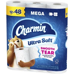 Charmin Ultra Soft 2-Ply Toilet Paper, 4" x 4", 208 Sheets Per Roll, Pack Of 12 Mega Rolls