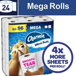 Charmin Ultra Soft 2-Ply Toilet Paper, 4" x 4", 208 Sheets Per Roll, Pack Of 24 Mega Rolls