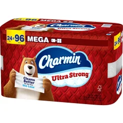 Charmin Ultra Strong Toilet Paper Mega Rolls, 4” x 3-15/16”, White, 220 Sheets Per Roll, Pack Of 24 Mega Rolls