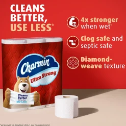 Charmin Ultra Strong Toilet Paper Mega Rolls, 4” x 3-15/16”, White, 220 Sheets Per Roll, Pack Of 24 Mega Rolls
