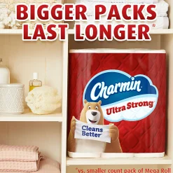 Charmin Ultra Strong Toilet Paper Mega Rolls, 4” x 3-15/16”, White, 220 Sheets Per Roll, Pack Of 12 Mega Rolls