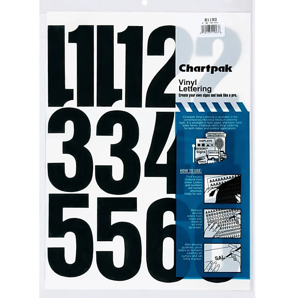 Chartpak Pickett Vinyl Numbers, 4", Black, Pack Of 23