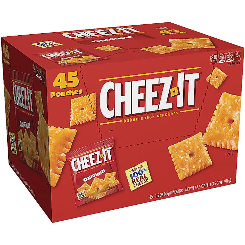 Cheez-It® Baked Snack Crackers, Original Flavor, 1.5 Oz Bags, Box Of 45