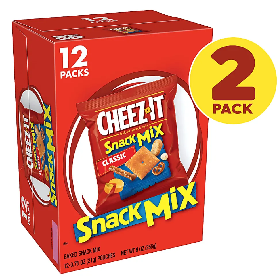 Cheez-It Crackers Snack Mix Tray, 0.75 Oz, 12 Pouches Per Box, Pack Of 2 Boxes