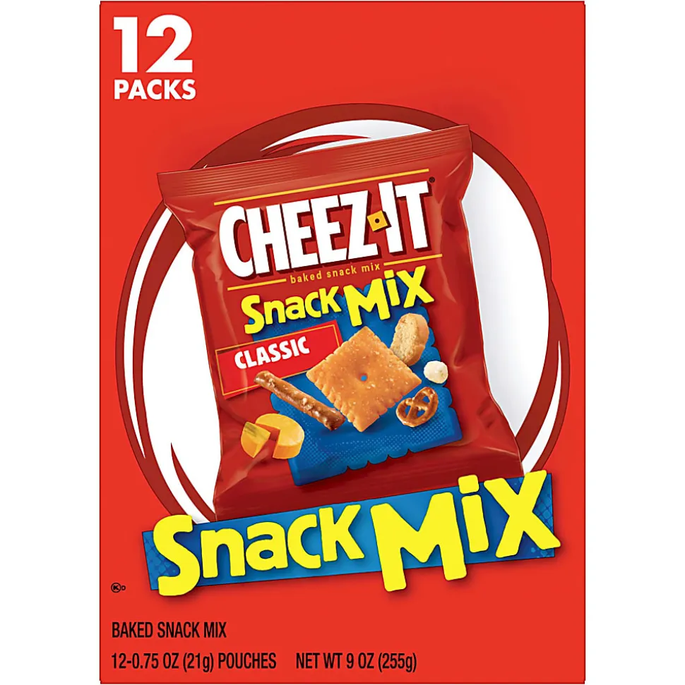 Cheez-It Crackers Snack Mix Tray, 0.75 Oz, 12 Pouches Per Box, Pack Of 2 Boxes