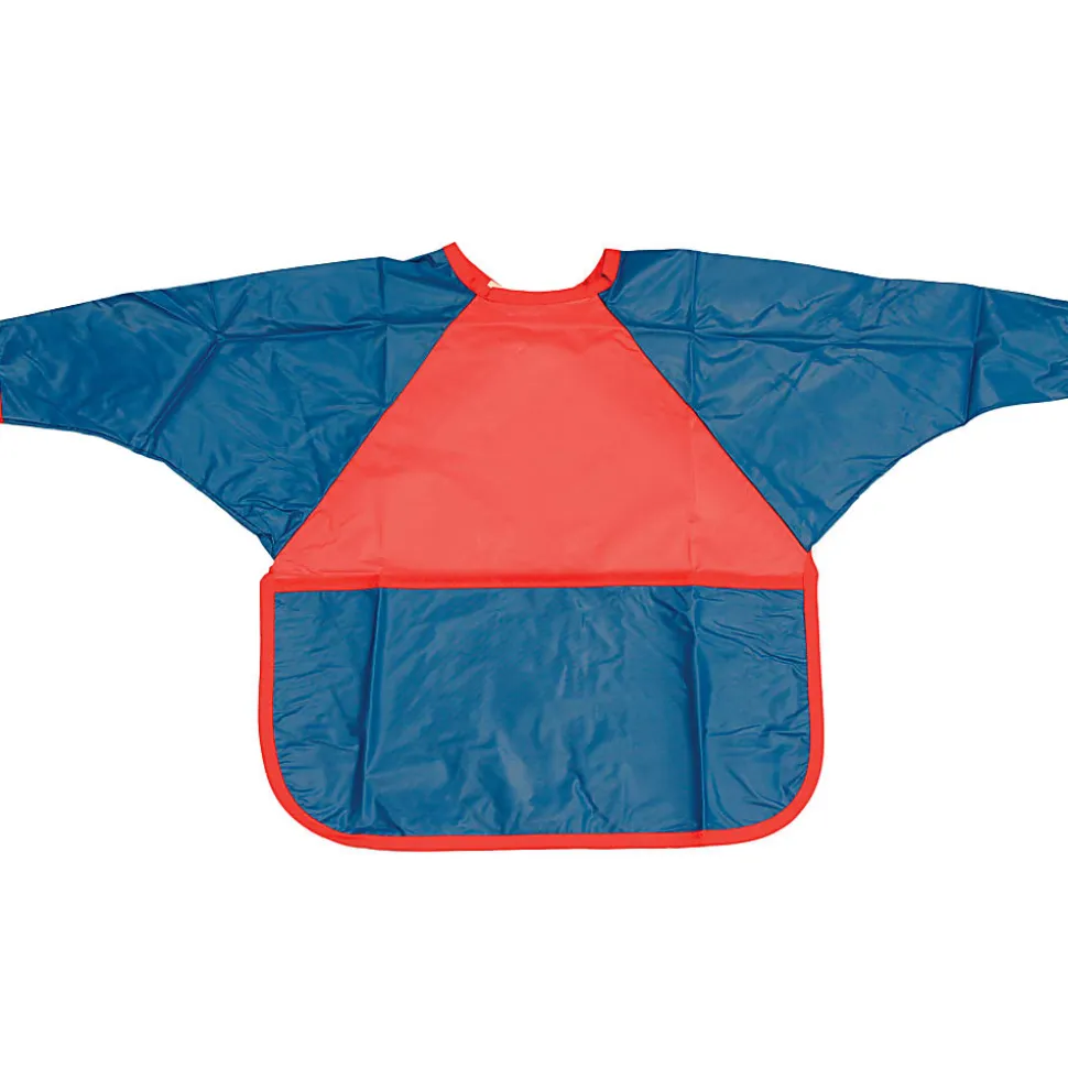 Children's Factory Washable Smocks, Small, 18 Months - 3 Years, Red/Blue, Pack Of 3