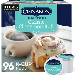 Cinnabon Classic Cinnamon Roll Keurig Single-Serve K-Cup Pods, Light Roast, 24 Pods Per Pack, Case Of 4 Packs