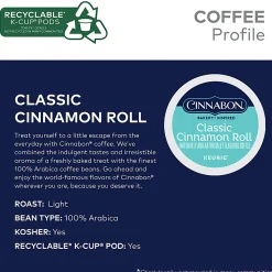 Cinnabon Classic Cinnamon Roll Keurig Single-Serve K-Cup Pods, Light Roast, 24 Pods Per Pack, Case Of 4 Packs