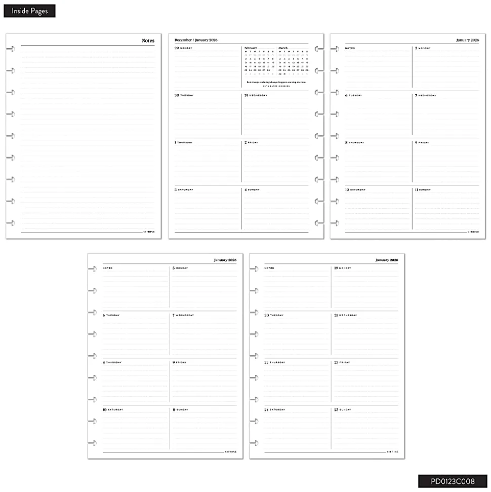 2026 Citrine Monthly/Weekly Classic Disc Bound Planner, 7" x 9-1/4", Blush, January To December, PD0123C008