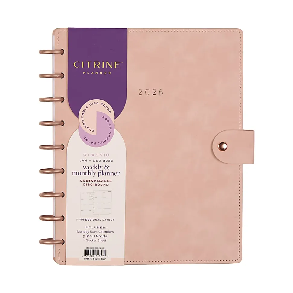 2026 Citrine Monthly/Weekly Classic Disc Bound Planner, 7" x 9-1/4", Blush, January To December, PD0123C008