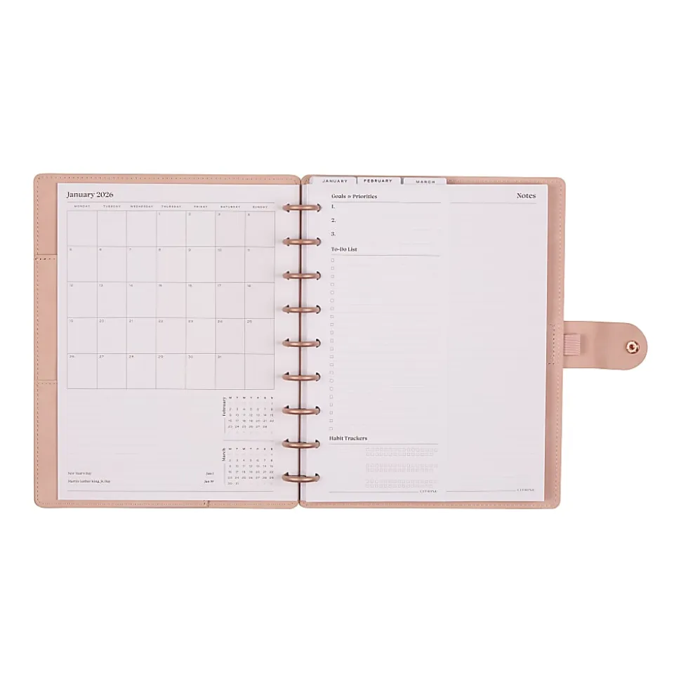 2026 Citrine Monthly/Weekly Classic Disc Bound Planner, 7" x 9-1/4", Blush, January To December, PD0123C008