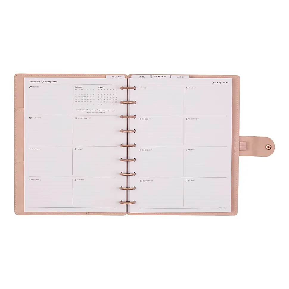2026 Citrine Monthly/Weekly Classic Disc Bound Planner, 7" x 9-1/4", Blush, January To December, PD0123C008