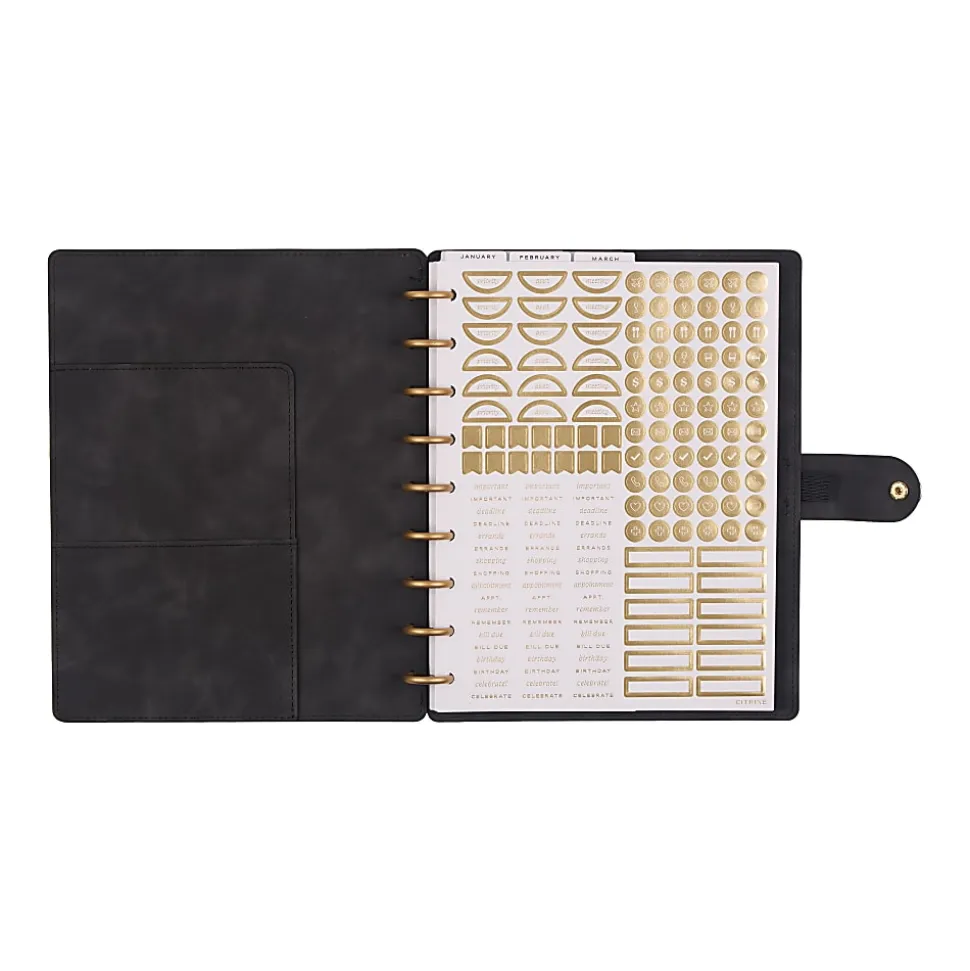 2026 Citrine Monthly/Weekly Classic Disc Bound Planner, 7" x 9-1/4", Midnight, January To December, PD0123C001